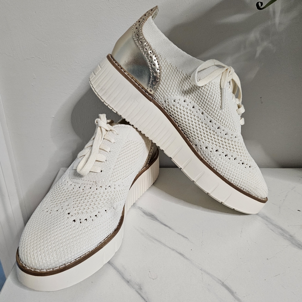 Cole Haan Cream Knit Wingtip Sneakers with Silver Heel